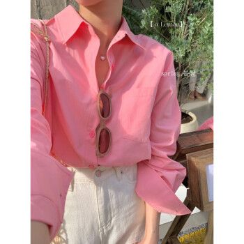 梵麦尔粉色纯棉衬衫外套女春秋早春设计感小众法式别致长袖衬衣春装