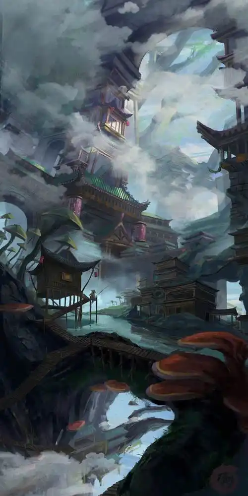 崖|李遮天的古风场景插画图片