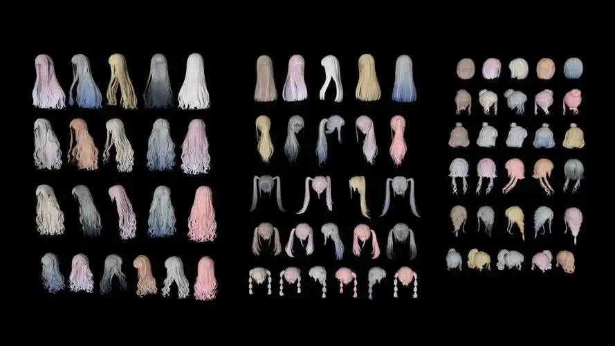 各种格式多种款式自带贴图的二次元头发模型分享,zb头发模型/max头发