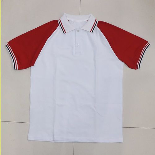 合肥夏款中小学生纯棉红色校服短袖t恤上衣白色领运动polo衫定制