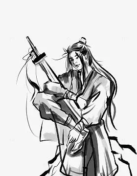 psdpng水墨古代侠客手绘图(1000x1000)png中国风水墨画剑客比武(650x