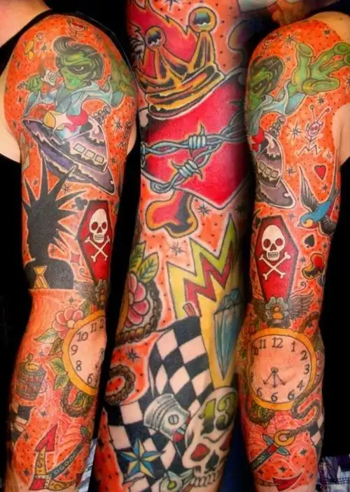多款男性oldschool风格花臂纹身图案欣赏
