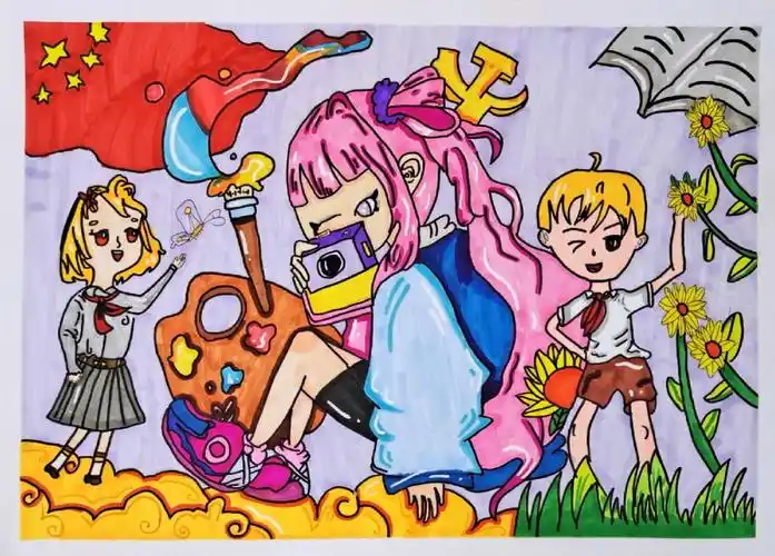 阳光下成长六一主题绘画作品一