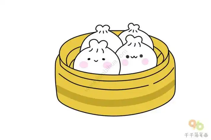 美食简笔画蒸笼里的包子