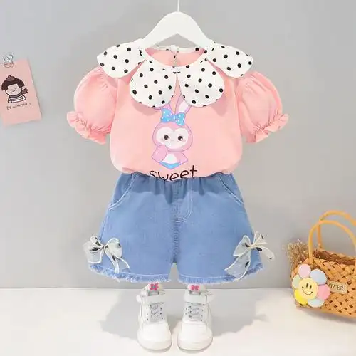 童装女童夏装洋气宝宝薄款短袖可爱小女孩衣服儿童夏季两件套1981