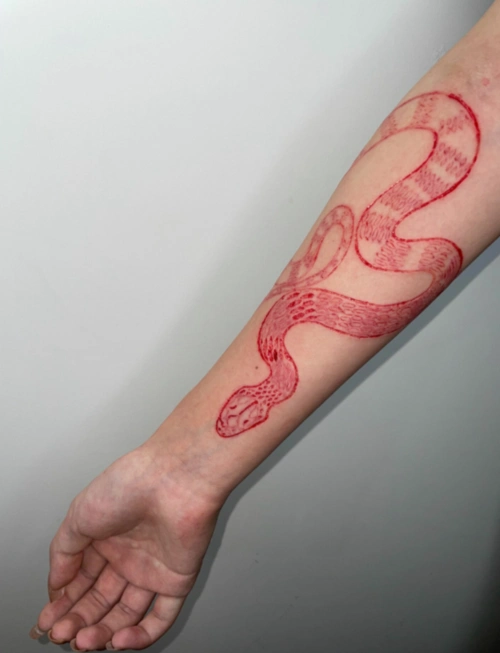 小臂肉雕纹身设计割皮蛇纹身图片欣赏4