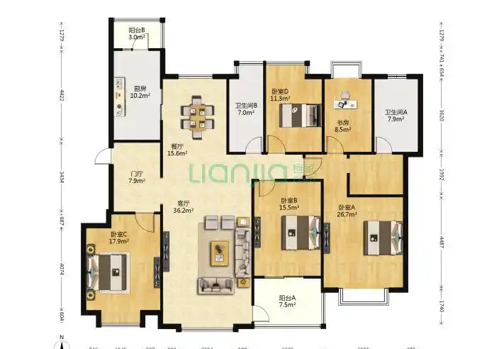 5室2厅2卫198㎡-南京恒大华府户型图