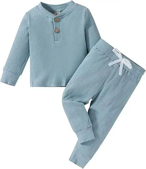 creugole 冬季幼儿男孩女孩服装套装棉质罗纹服装中性款儿童长袖套头