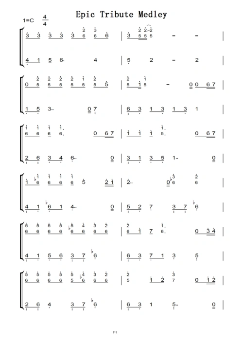 epic tribute medley 好听原版 钢琴谱 钢琴简谱 钢琴双手简谱.pdf