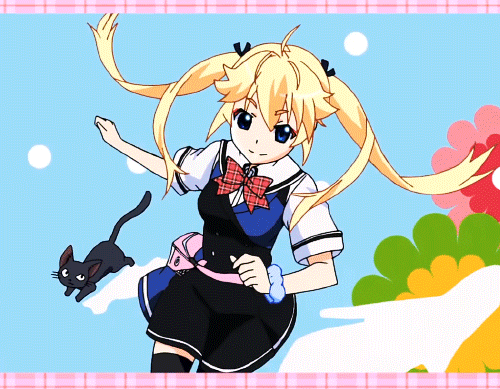 鲜花美少女小猫奔跑gif动图_动态图_表情包下载_soogif
