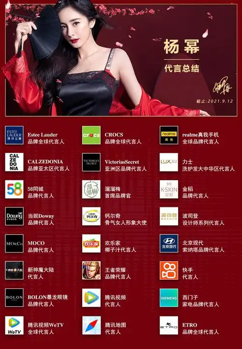 杨幂目前代言一览