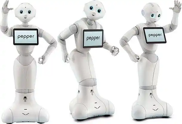 pepper robot : pepper is a humanoid robot with a tablet.