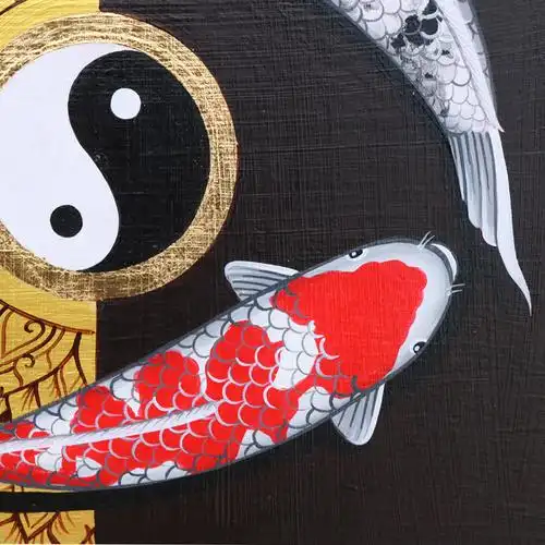 泰国手绘金箔画玄关客厅阴阳八卦风水鱼餐厅酒店会所装饰挂画墙画