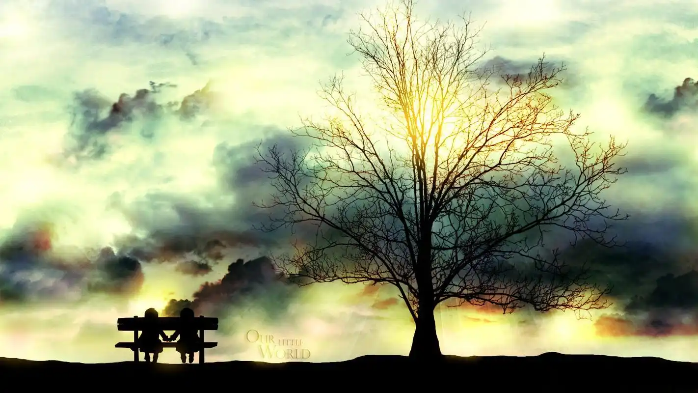 情侣可爱插画小清新电脑桌面壁纸