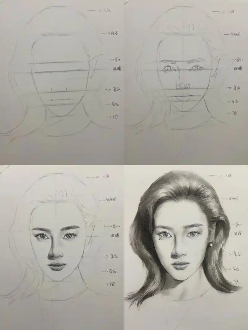 超详细素描人像步骤!#零基础学画画 #素描 #一起学画画 # - 抖音