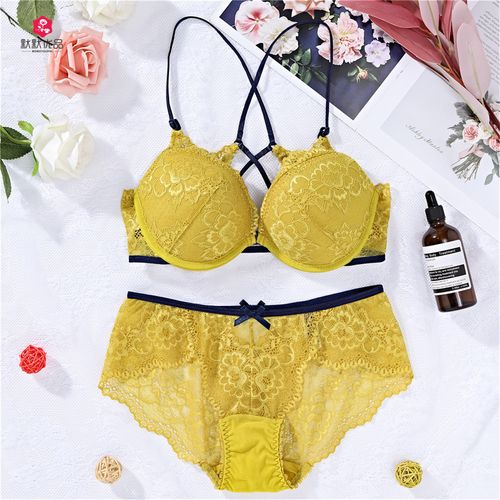 韩国品牌乌拉拉新款内衣女性感蕾丝细带美背前扣聚拢文胸底裤套装