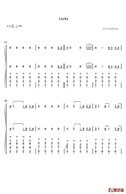 lucky钢琴简谱-数字双手-jason mraz & colbie caillat1