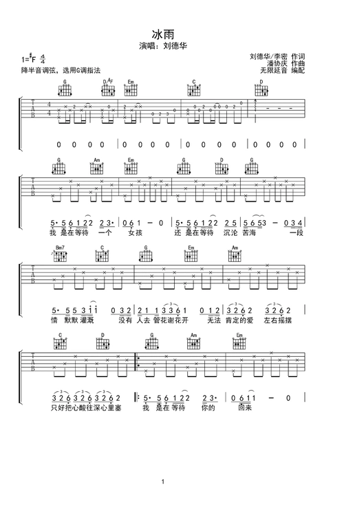 刘德华冰雨吉他谱