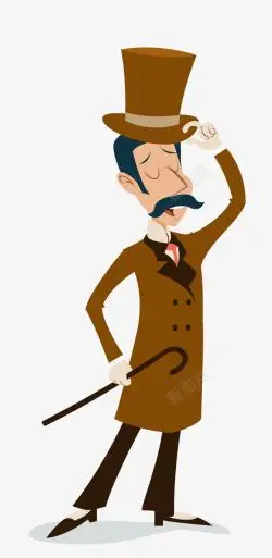 英国贵族手绘卡通戴礼帽绅士高清图片