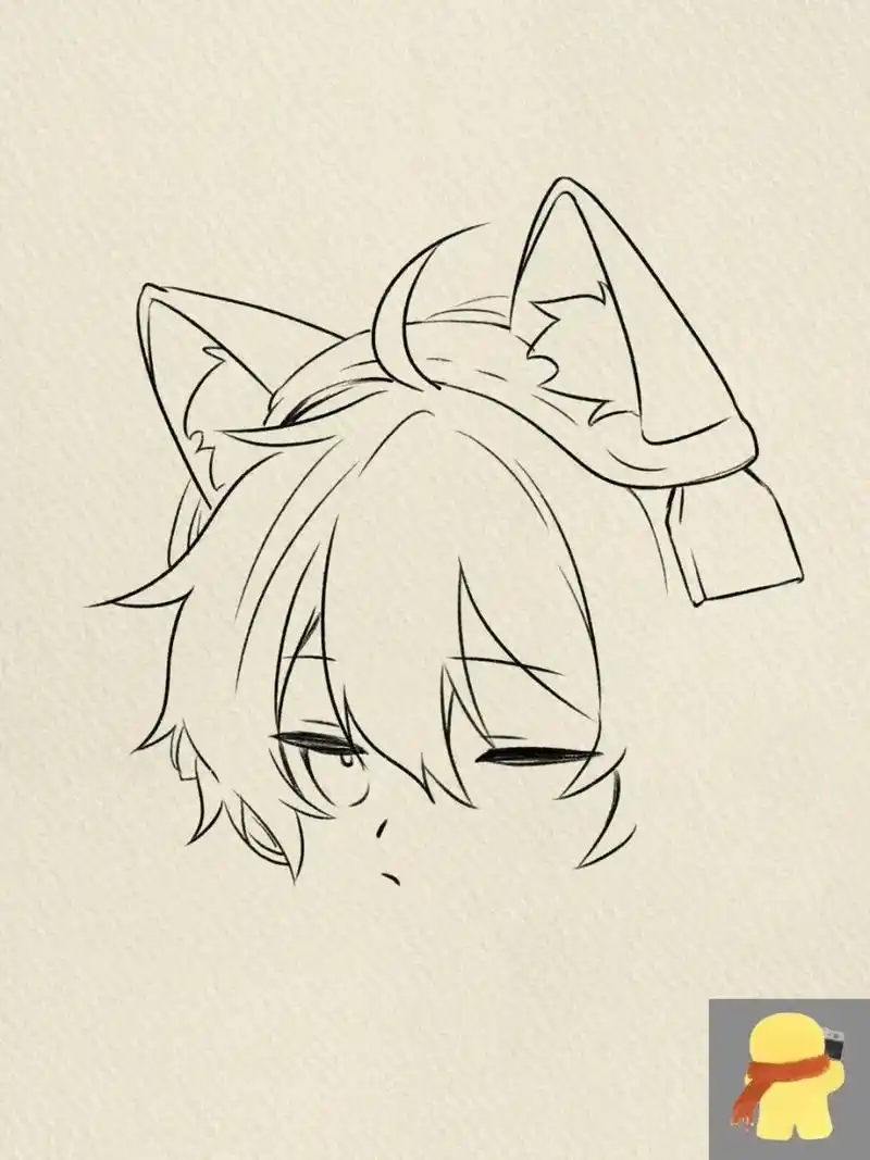 简笔画过程,可爱的猫耳