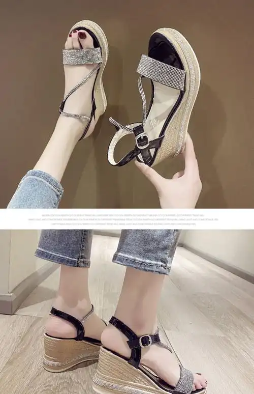 网红厚底松糕凉鞋女2021夏季新款ins潮韩版百搭仙女风罗马沙滩鞋 黑色