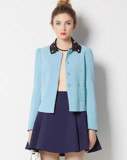 冰蓝色气质优雅长袖短外套