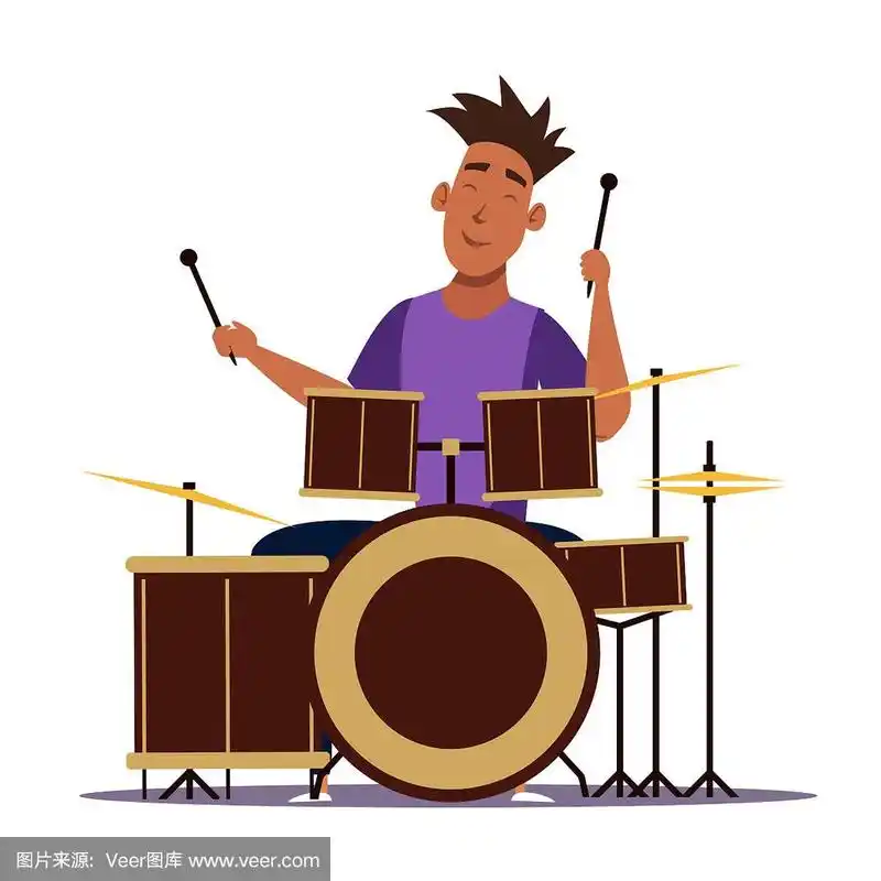 专业鼓手平面矢量插图