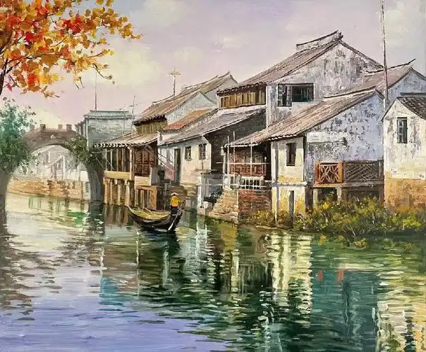 刀画油画真迹江南水乡
