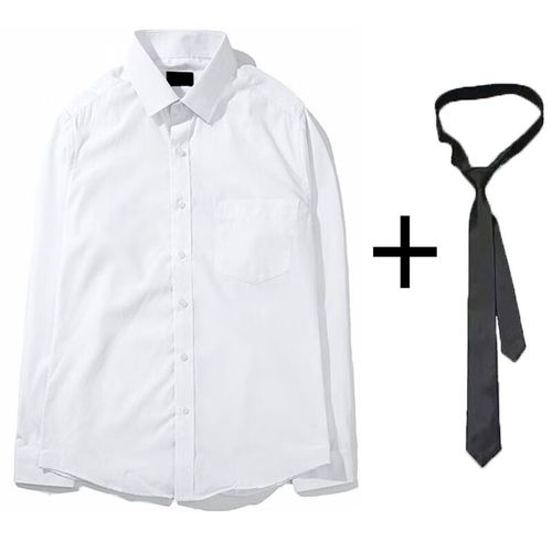 制服白衬衫男长袖感潮流帅气宽松大码休闲免烫搭配一套潮 白色( 领带)