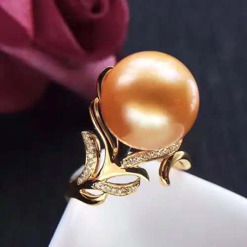 18k金镶天然南洋金珍珠戒指