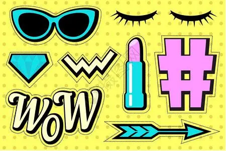 贴纸90卡通补丁章矢量插图睫毛高清图片素材