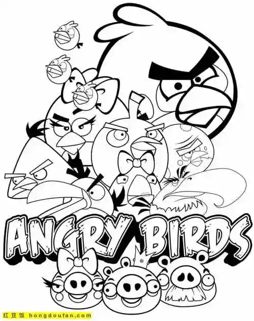 电影《愤怒的小鸟》卡通儿童涂色图片免费下载-红豆饭小学生简笔画
