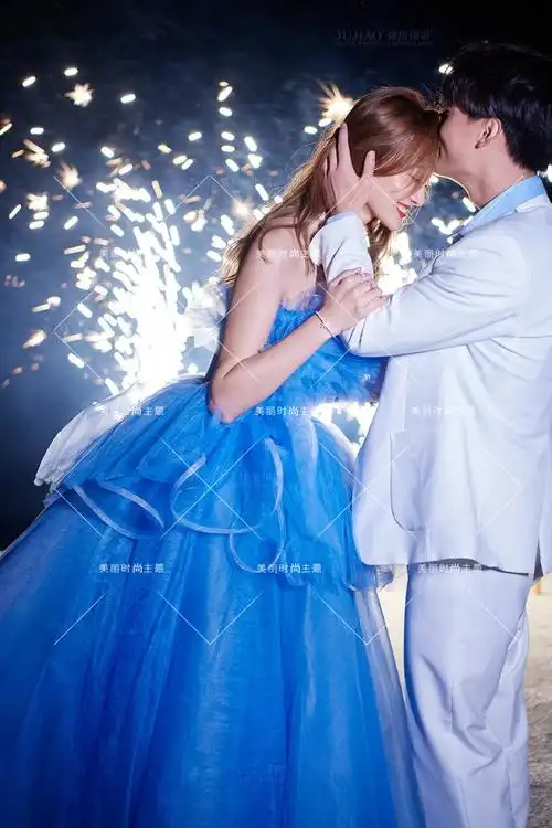 2021展会新款影楼主题拍摄服装蓝色个性婚纱照婚纱