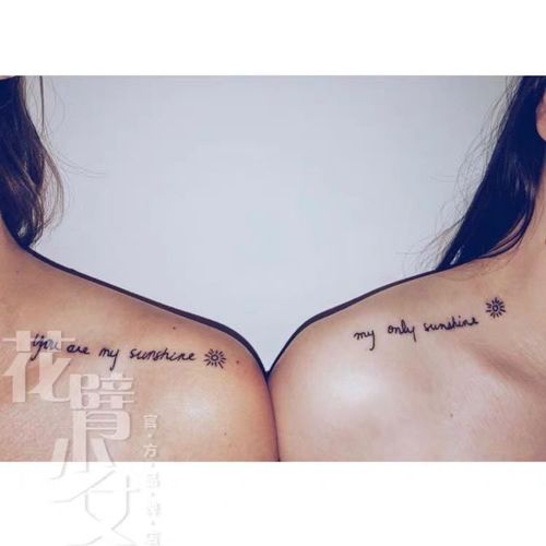 花臂少女【一份4张】姐妹情侣字母you are my sunshine锁骨纹身贴