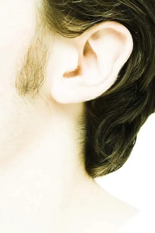 西方人,耳朵,一个人,竖图,室内,特写,白天,白色背景,正面,欧洲,欧洲人