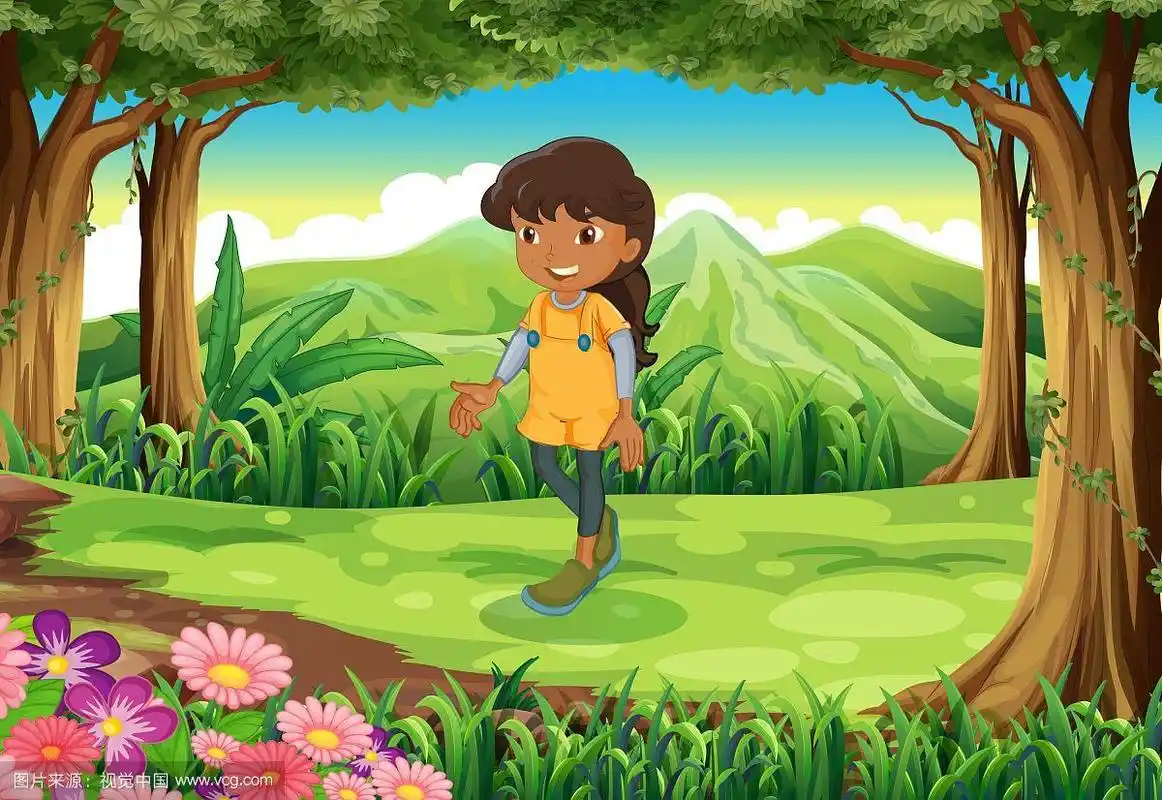 森林里的一个皮肤黝黑的女孩