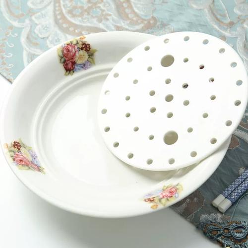 陶瓷饺子盘双层沥水创意陶瓷菜盘家用大号水饺盘轻奢托盘滤水蒸盘