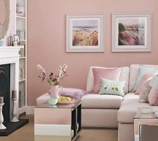 粉色客厅墙面颜色装修效果图