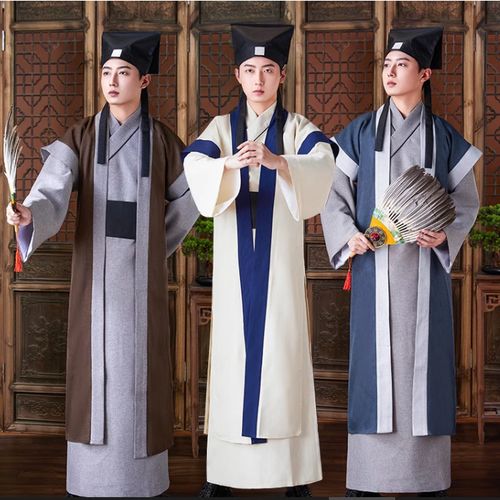 古装男款古代汉服棉麻长衫侠客师爷医生掌柜商人才子演出服装戏服