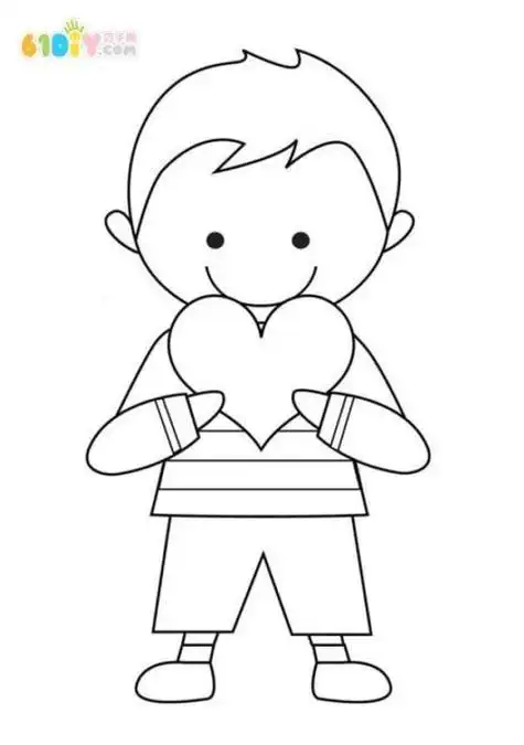 男孩小女孩卡通儿童简笔画看完你就知道了母亲节抱抱爱心填色图人物简