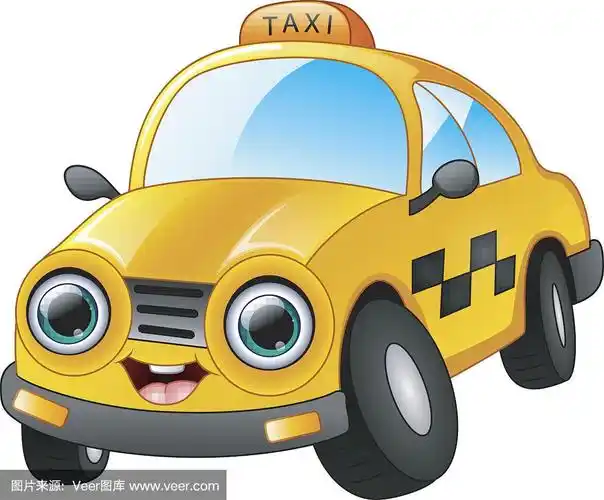 快乐的出租车卡通孤立在白色的背景