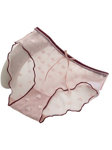 女士学生三角裤女纯棉裆爱心中腰薄款6条装日系蕾丝透气性感内裤