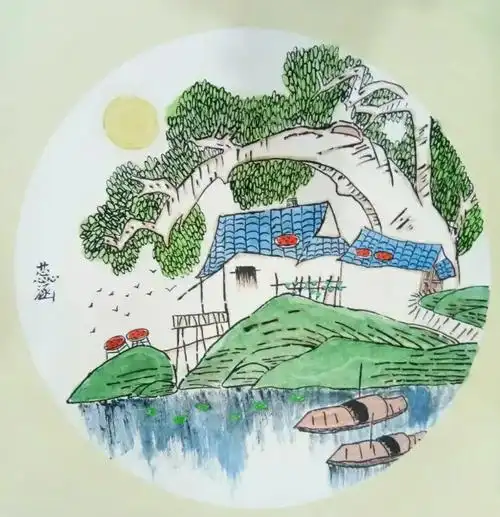 儿童国画田园小品[山水画]作品分享(8岁一12岁)