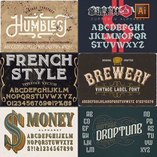 欧式复古标题字26个英文字母创意字体设计ai矢量设计素材