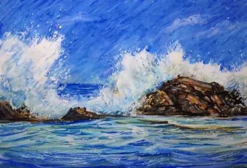 情有独钟生长于海边画的了绝美的油画棒画写的了一首好诗▼——那一片