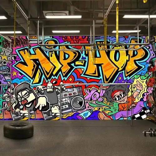 欧美街头涂鸦墙纸嘻哈风格墙绘图案艺术墙布街舞教室健身房3d壁纸