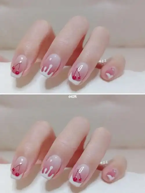 清新法式可爱樱桃草莓美甲