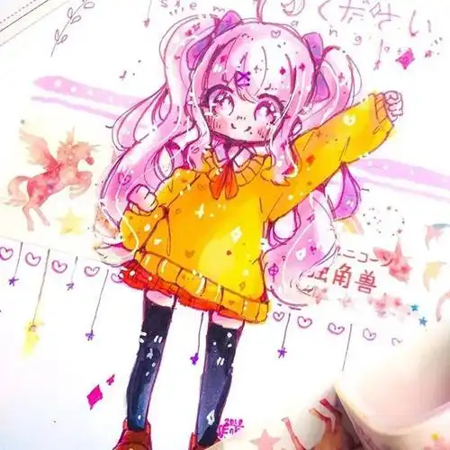 马克笔q版超软萌少女心动漫女生人物新手入门手绘素材