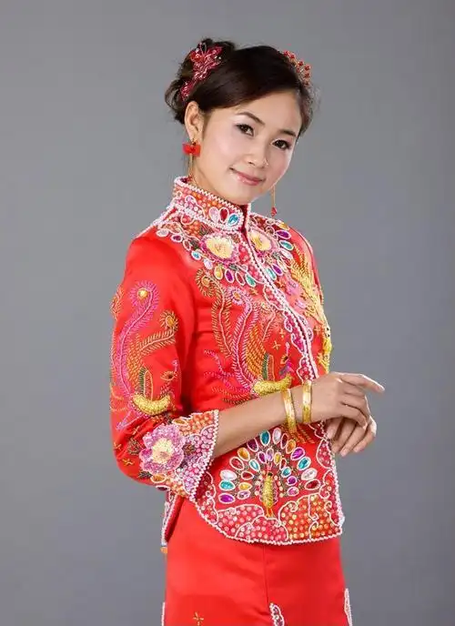 新款新娘复古裙褂 小凤仙 敬酒旗袍 大码回门装结婚绣花红色礼服