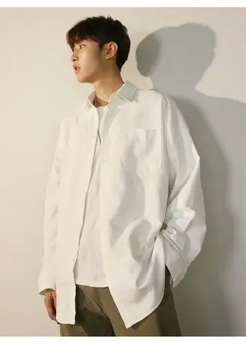 夏季纯色白衬衫男长袖韩版潮流宽松休闲痞帅衬衣港风日系班服外套